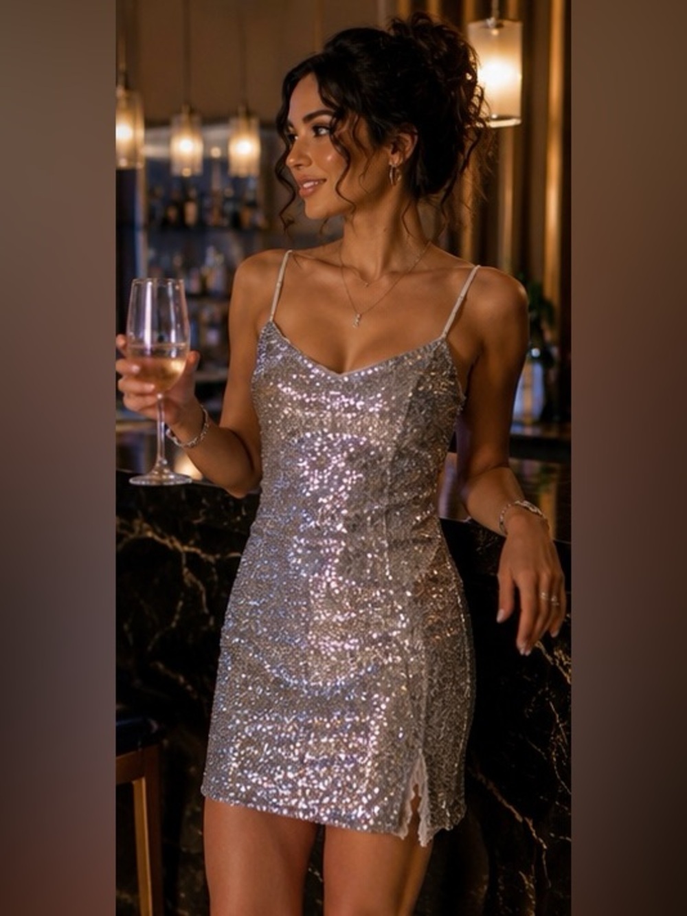 Wild Fable Silver Sequin Sheath Mini Dress